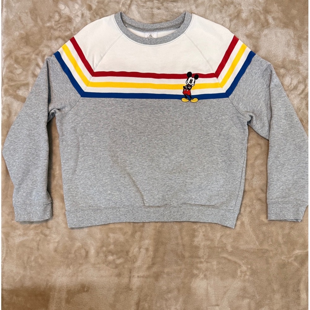 Disney Mickey Mouse VINTAGE Red Blue Stripe Embroidered Sweatshirt Unisex Size M